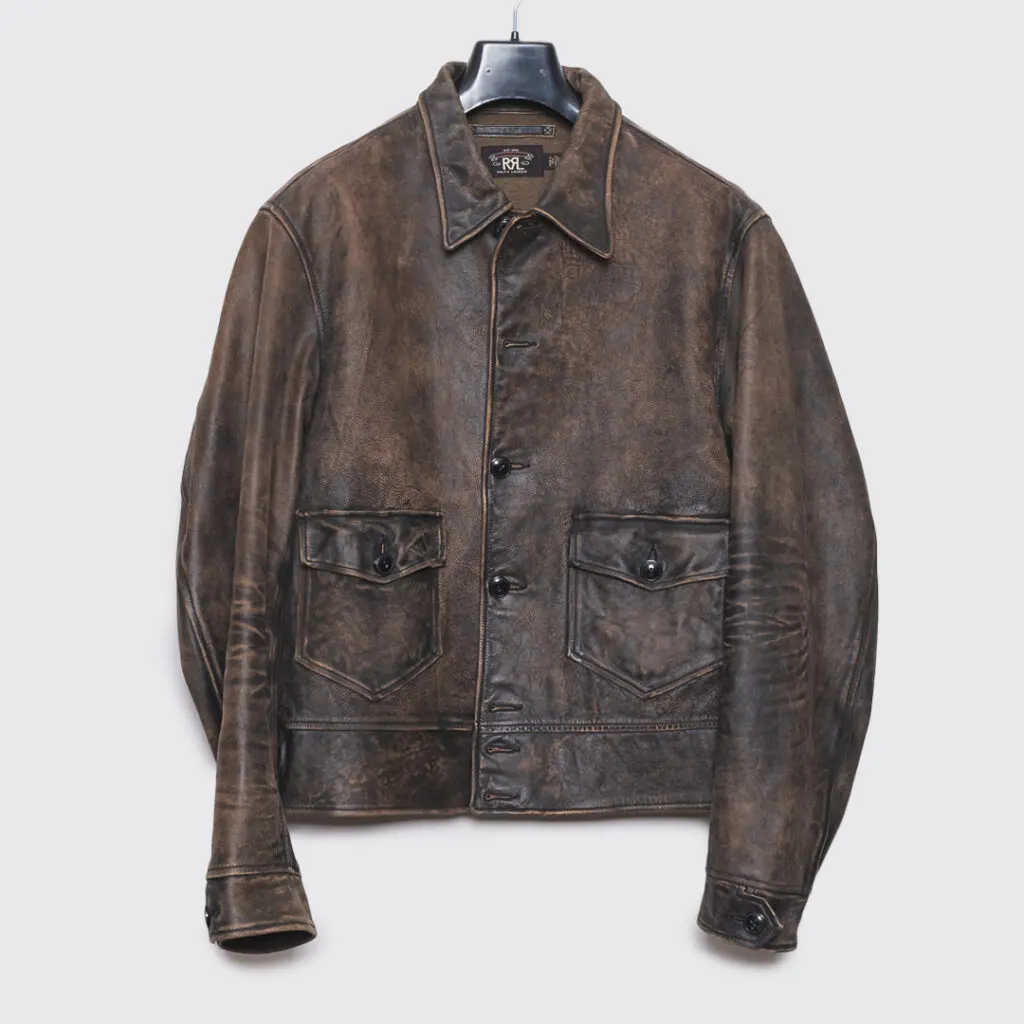 brown tumbled cowhide leather jacket by Ralph Lauren RRL Double RL