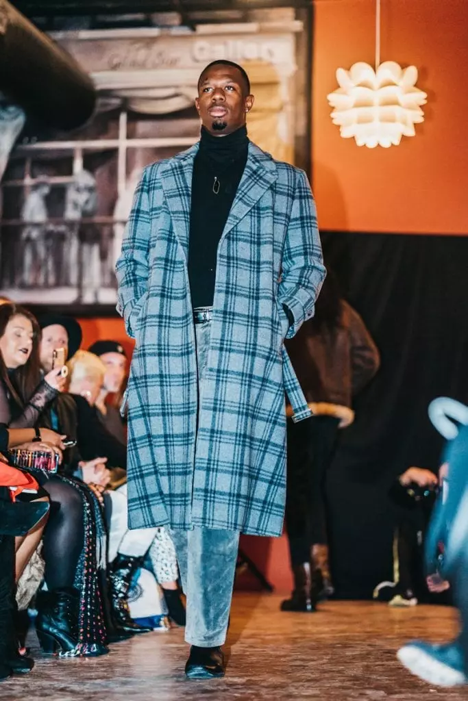 long coat, gray, black plaid wool