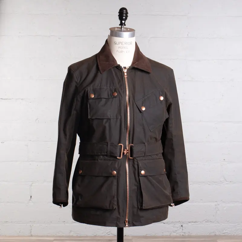 brown Twin Track moto jacket by Private White V.C.