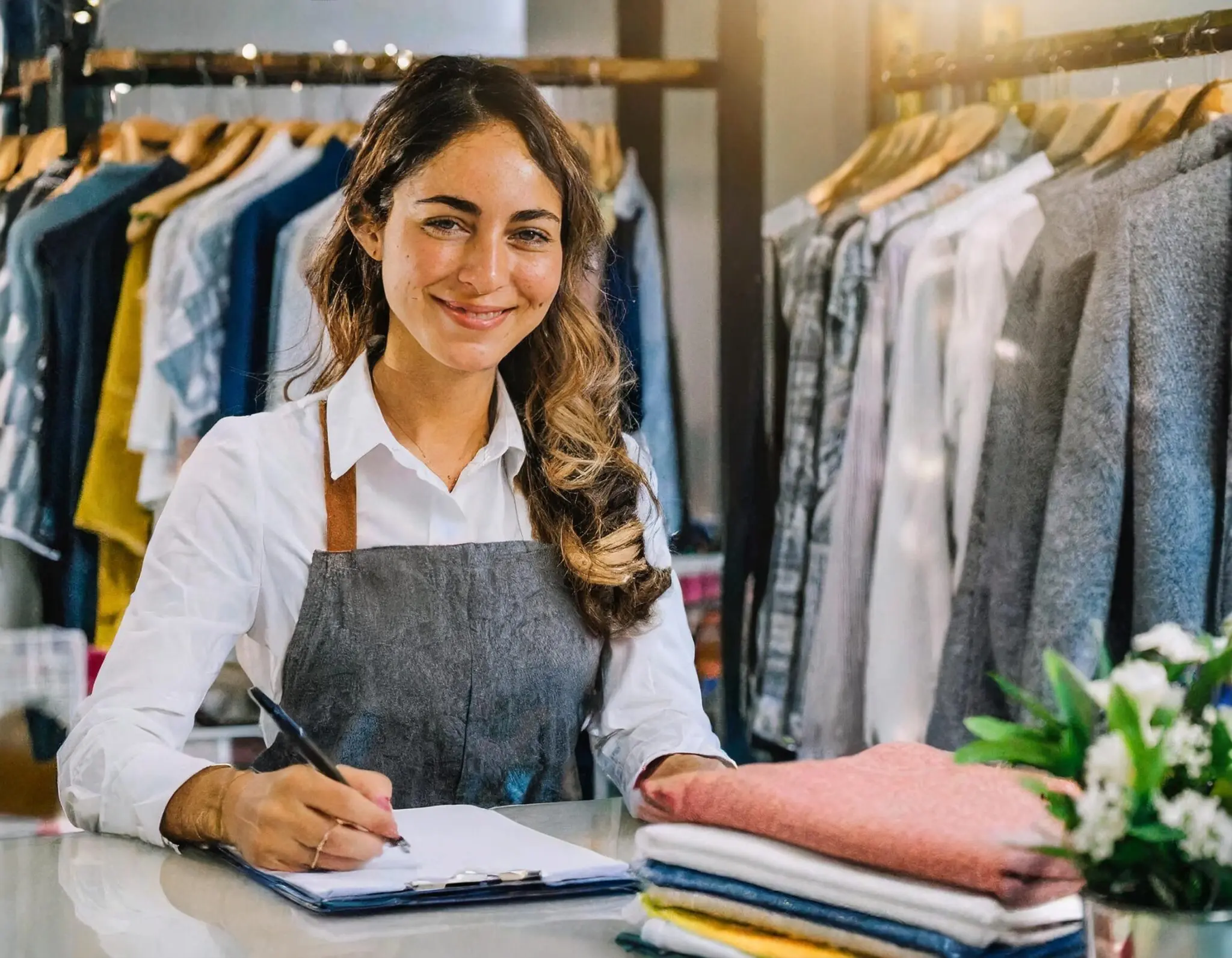 sales clerk waiting to help you sell your pre-owned designer clothes