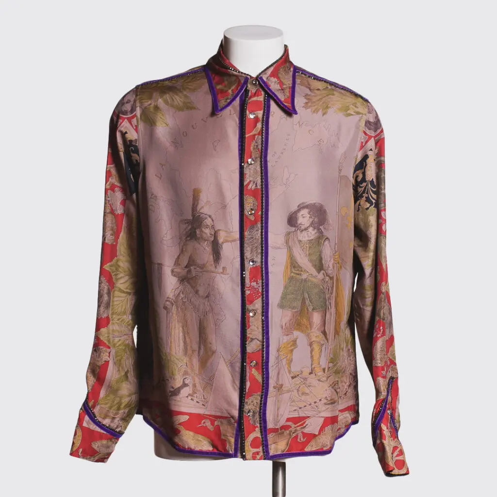 Tiziano Mazzilli designer shirt in pure silk with hand drawn print