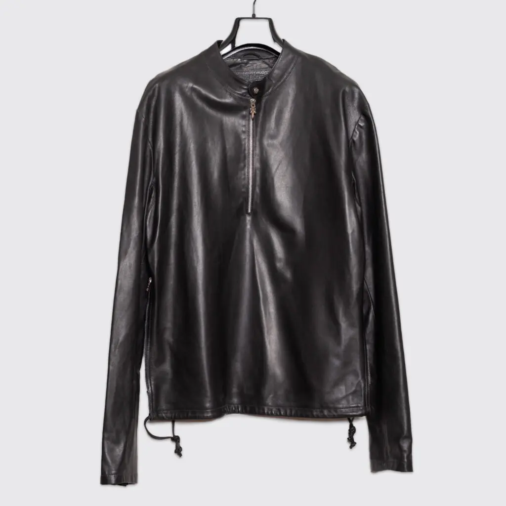 black leather pullover by chrome hearts with drawcord hemline