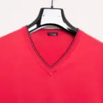 Kiton Napoli Tennis Sweater Size XXL Men EU56 Red Cotton V-Neck