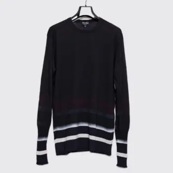 Striped sweater by Giorgio Armani, on hanger, front view