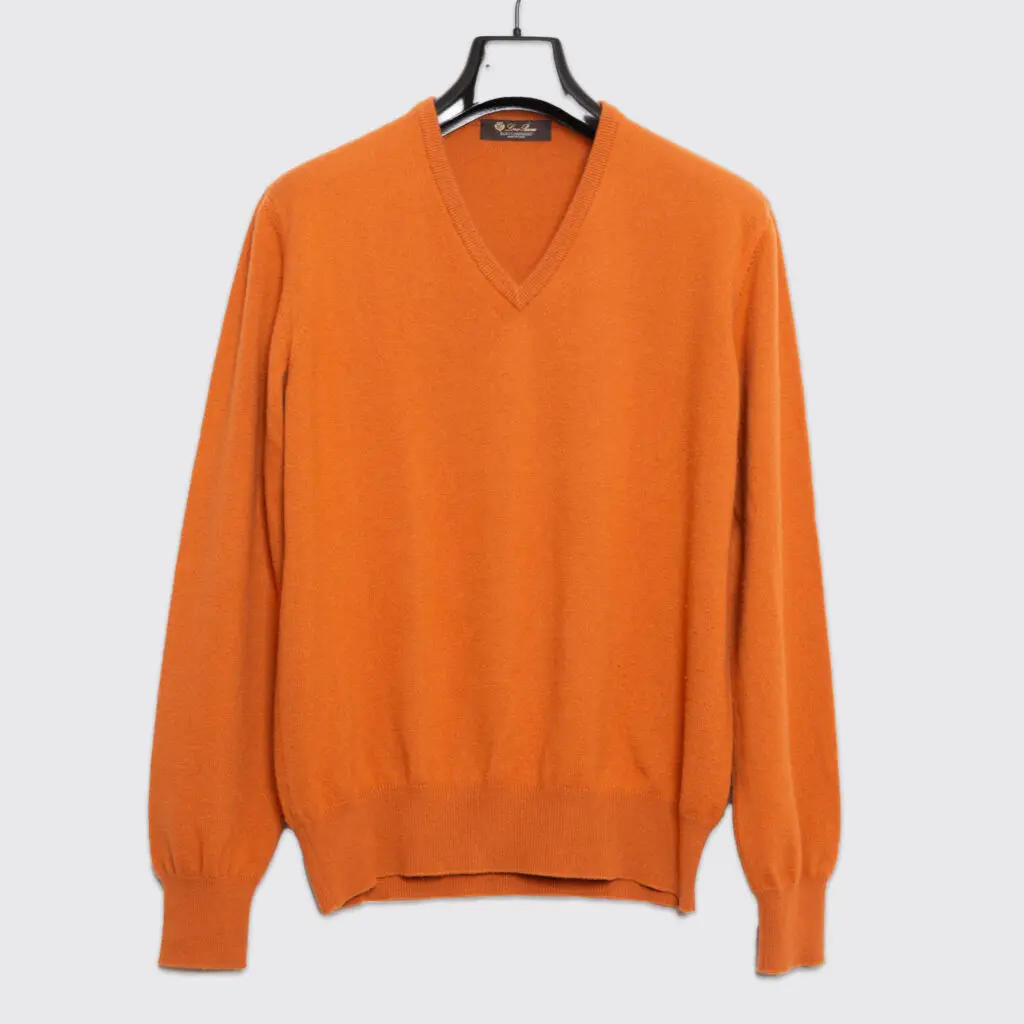 Cashmere v-neck sweater by Loro Piana in pumpkin orange