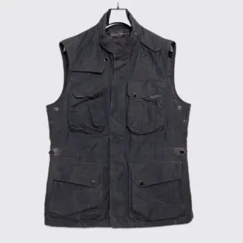 Military style vest in black cotton, on hanger, made by Ralph Lauren