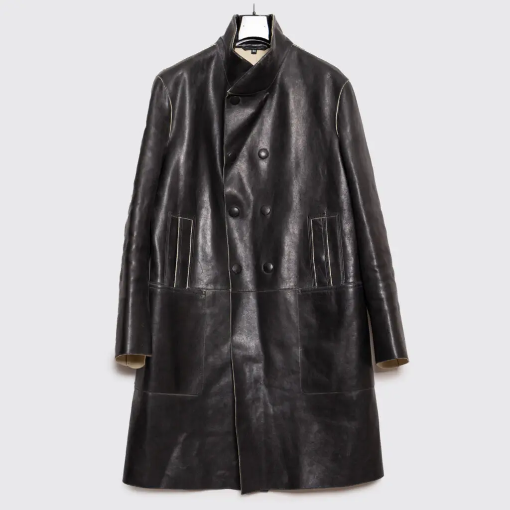 Black leather coat by Giorgio Armani