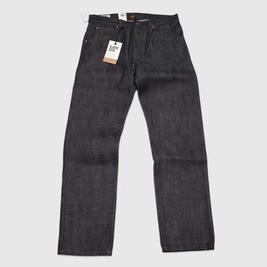 21 oz selvedge denim jeans by LEE, front view, dark blue, model 101Z