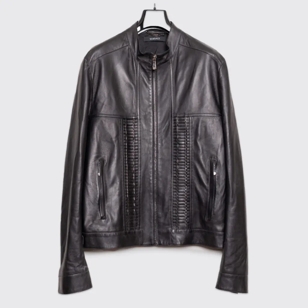 Black leather jacket by VERSACE