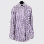 Etro Milano Dress Shirt Size 16 (41 cm) Purple Check Luxury Twill