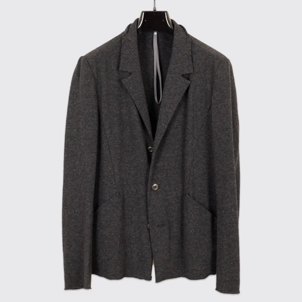 Dark gray knit blazer jacket by Japanese designer Kazuyuki Kumagai