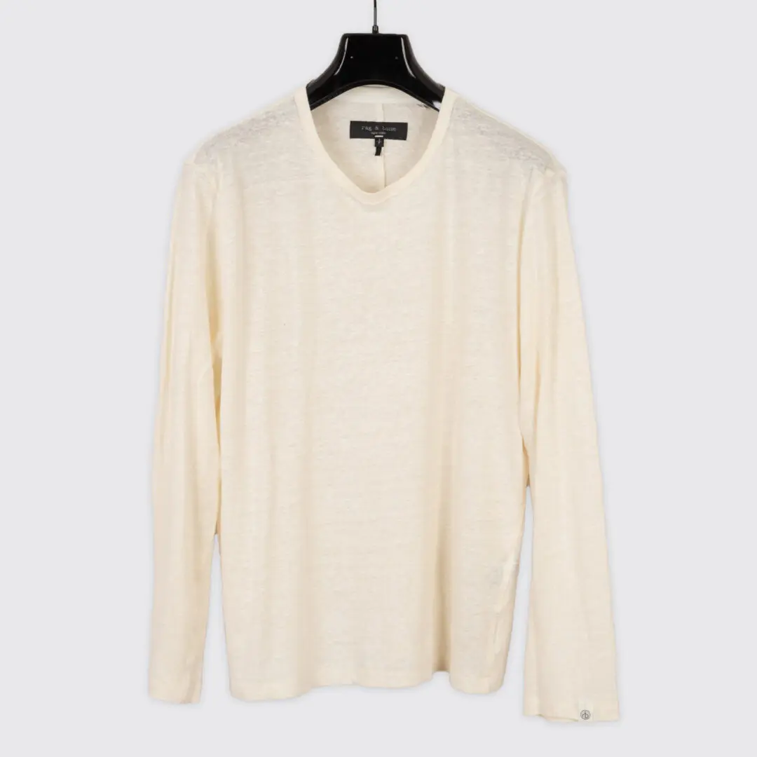 Rag & Bone Size S/P Men Cream Linen Long Sleeve Knitted Shirt