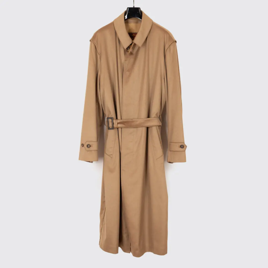 Brioni Coat Size EU56 Beige Cashmere Tan Leather Trim with Belt