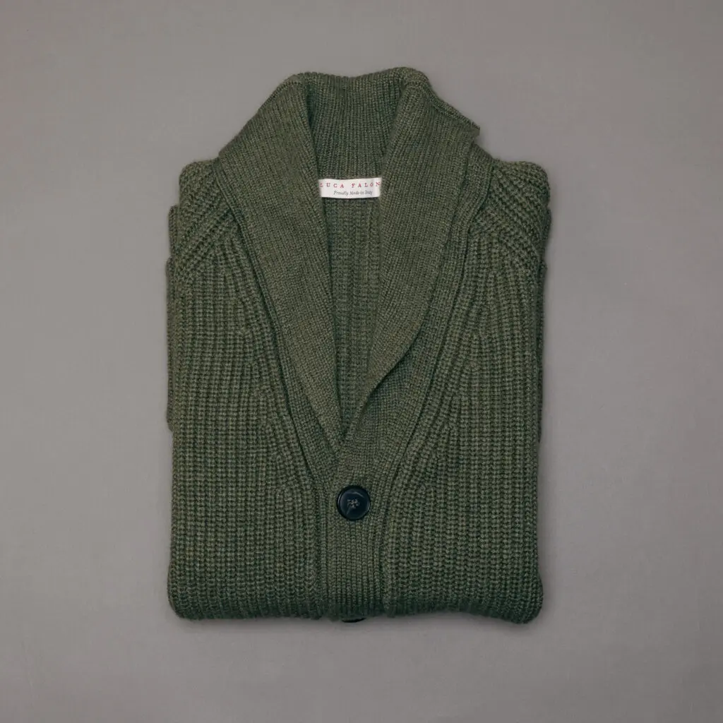 shawl cardigan, green, by luca faloni, made in Italy