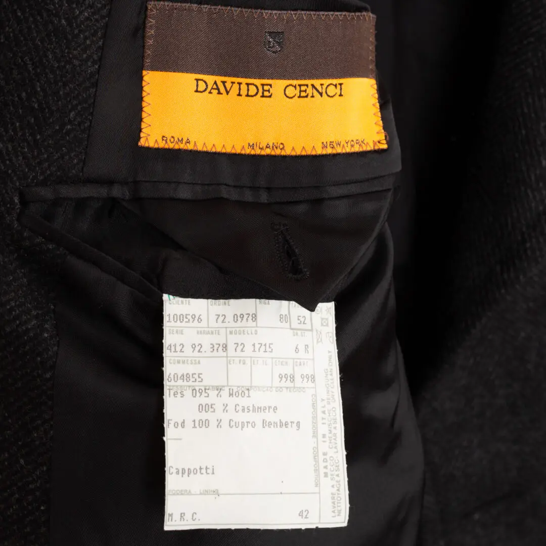 Davide Cenci DB Overcoat Size EU52 (Short) Charcoal Herringbone