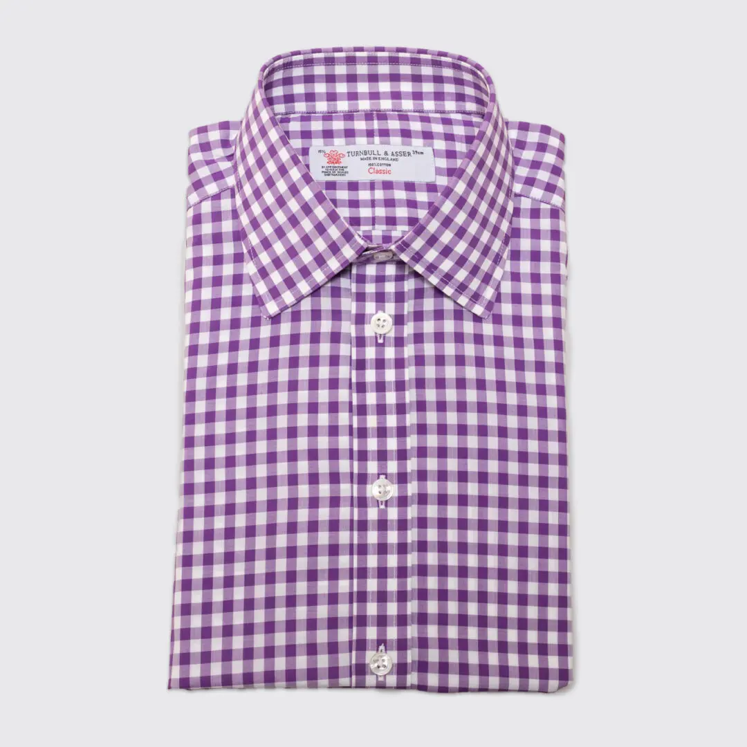 Turnbull & Asser Shirt Size 39cm Eggplant Gingham Check Classic