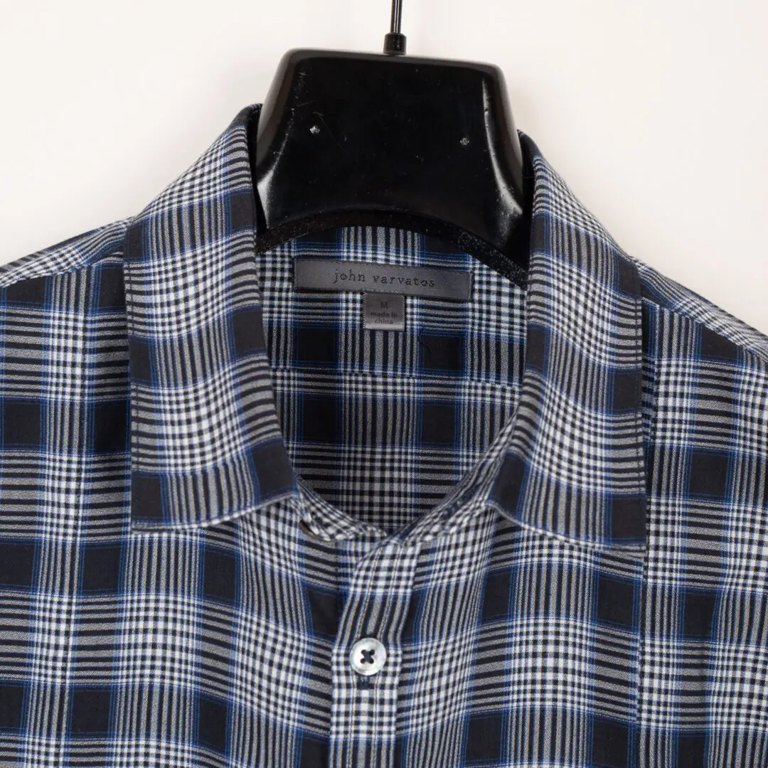 John Varvatos Shirt Size M Blue Black Tartan Plaid Lightweight