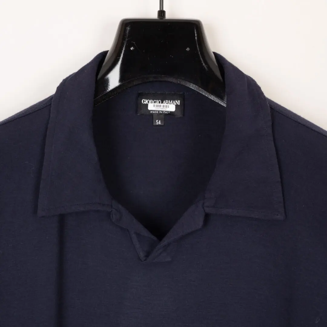 Giorgio Armani Viscose Polo Shirt Size EU54 Men Navy Short Sleeve