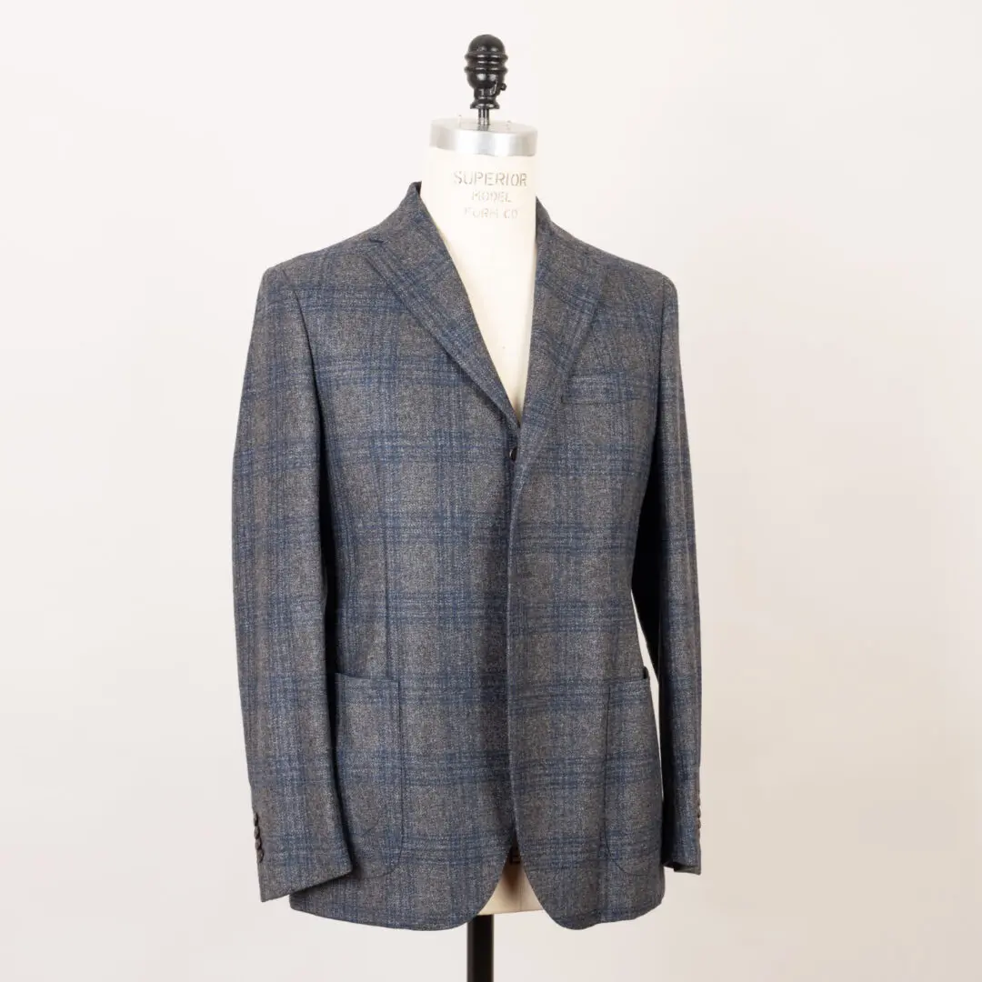 The Gigi Sport Coat Size EU54 Degas Gray Navy Plaid Fleece Wool