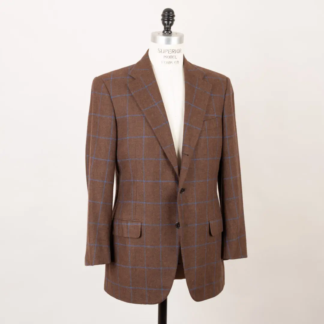 Belvest Jacket Size EU48 Chocolate Brown Blue Windowpane Check