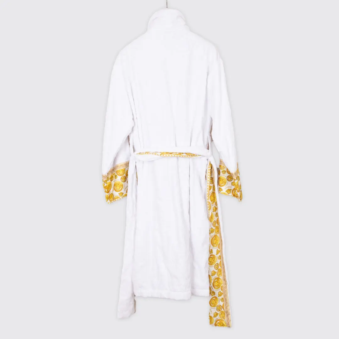 VERSACE Medusa Amplified Bathrobe Unisex L White Gold Terry Cotton