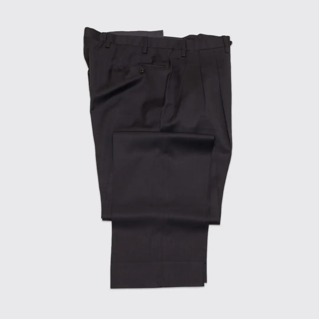 Kiton Napoli Pants EU52 Black Double Pleat Wool Made in Italy