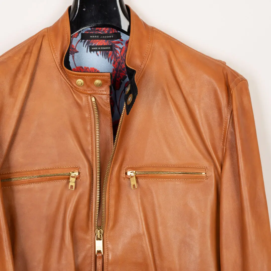 Marc Jacobs Sheepskin Moto Jacket Size EU54 Men Tan Cafe Racer