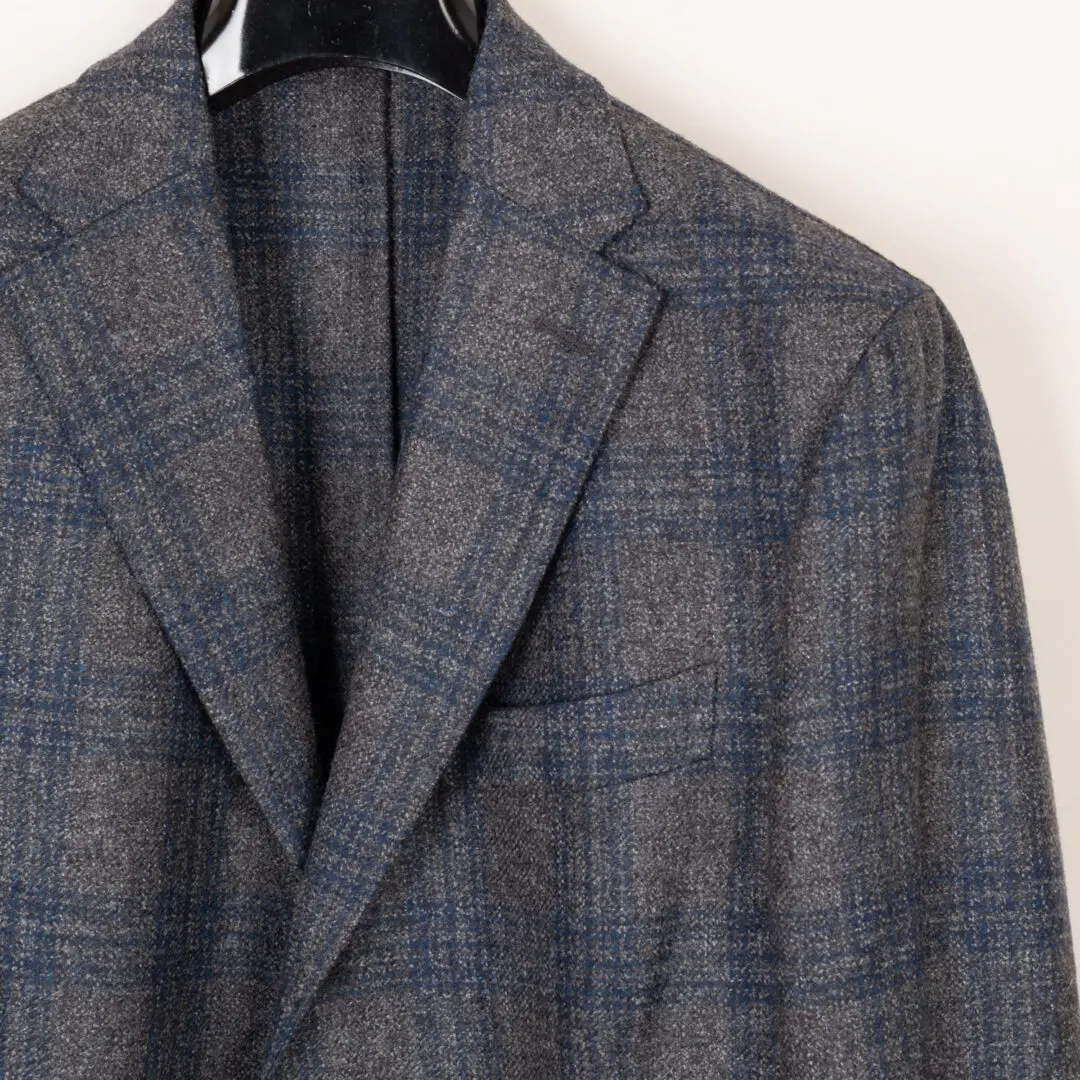 The Gigi Sport Coat Size EU54 Degas Gray Navy Plaid Fleece Wool