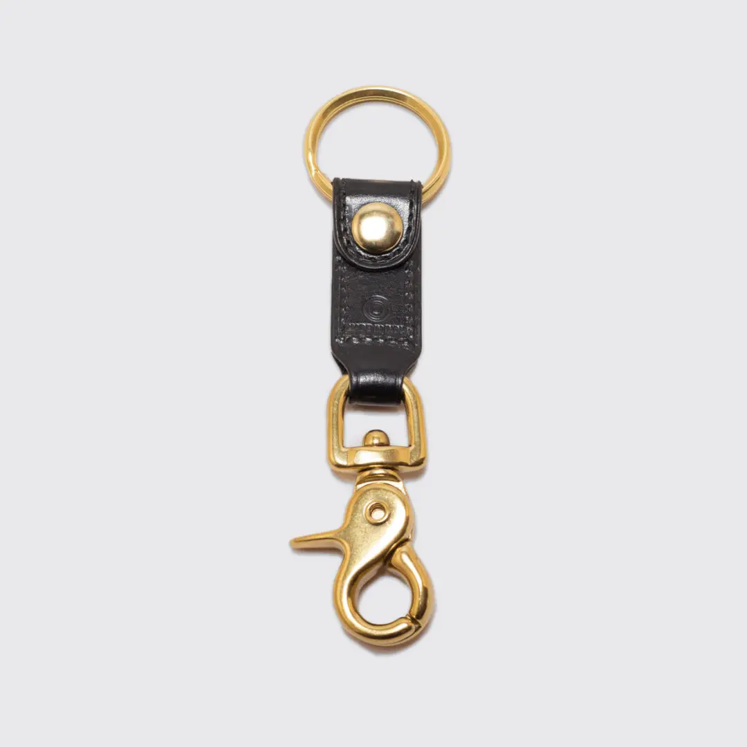 Coach Keychain Black Leather with Gold Tone Clip-On Ring