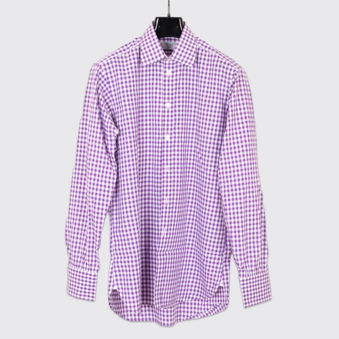 Turnbull & Asser Shirt Size 39cm Eggplant Gingham Check Classic