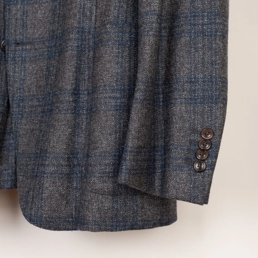 The Gigi Sport Coat Size EU54 Degas Gray Navy Plaid Fleece Wool