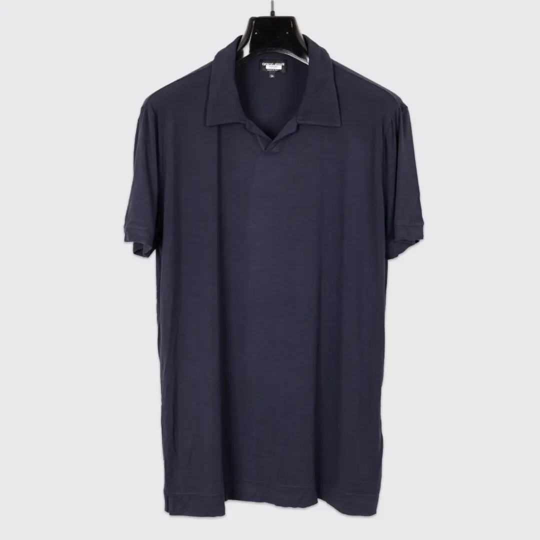 Giorgio Armani Viscose Polo Shirt Size EU54 Men Navy Short Sleeve