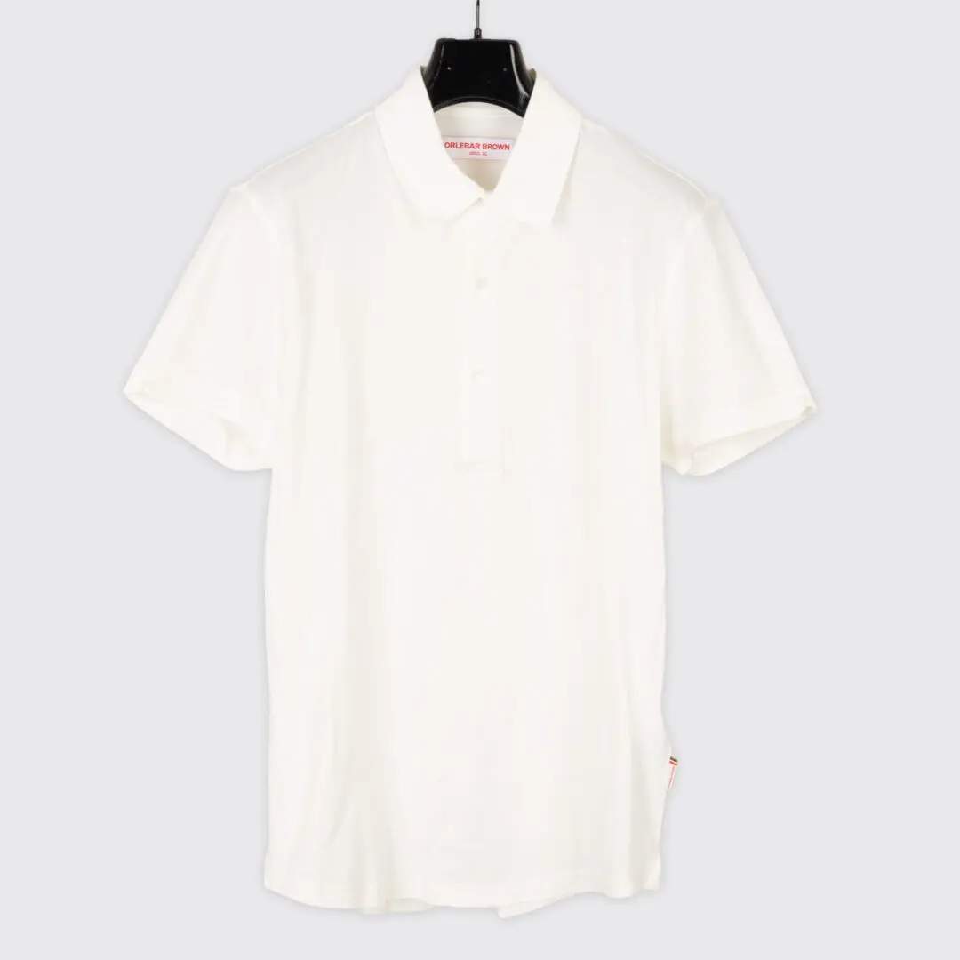 Orlebar Brown Size XL White Sand Tailored Fit Polo Cotton Silk