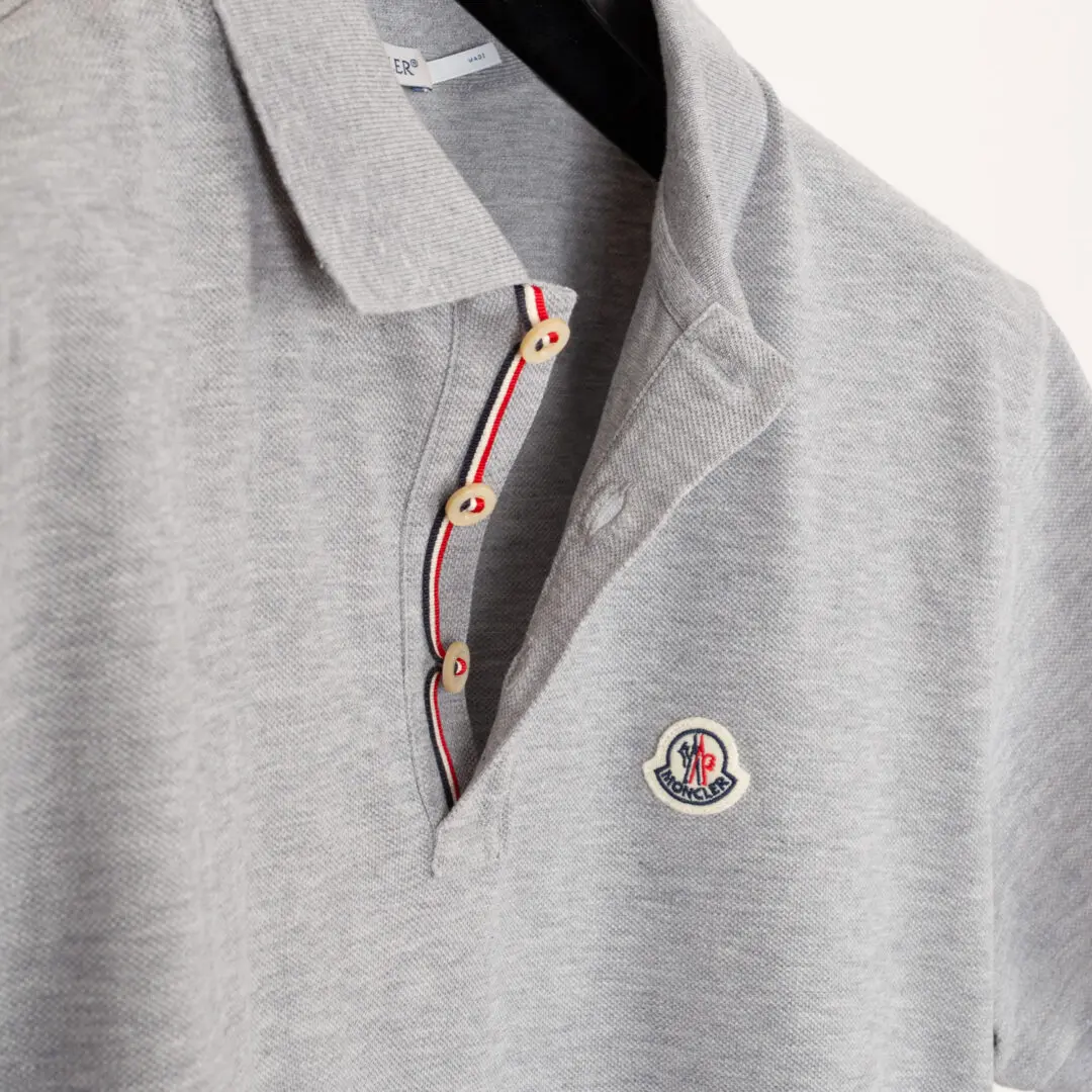 Moncler Shirt Maglia Polo Manica Corta SS Men Light Gray Cotton