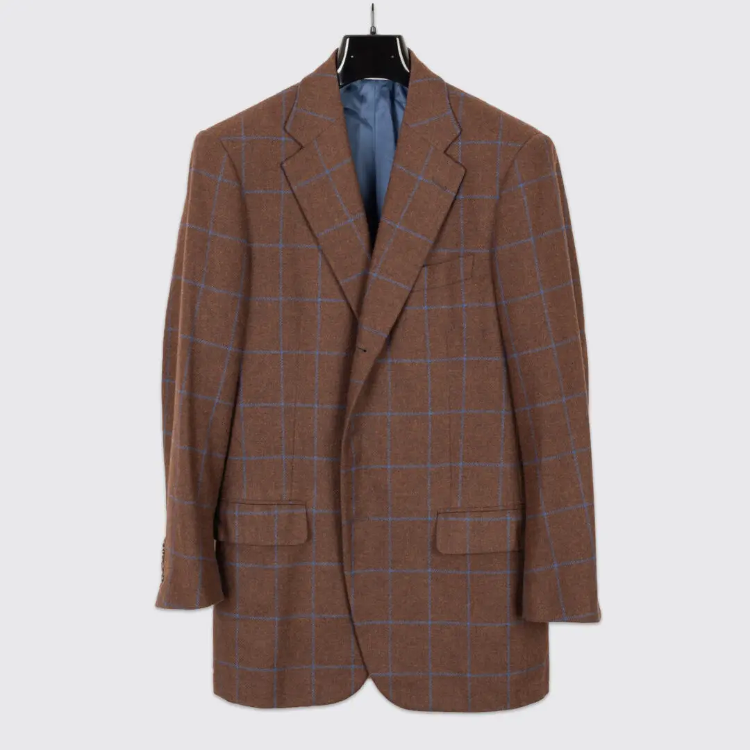 Belvest Jacket Size EU48 Chocolate Brown Blue Windowpane Check