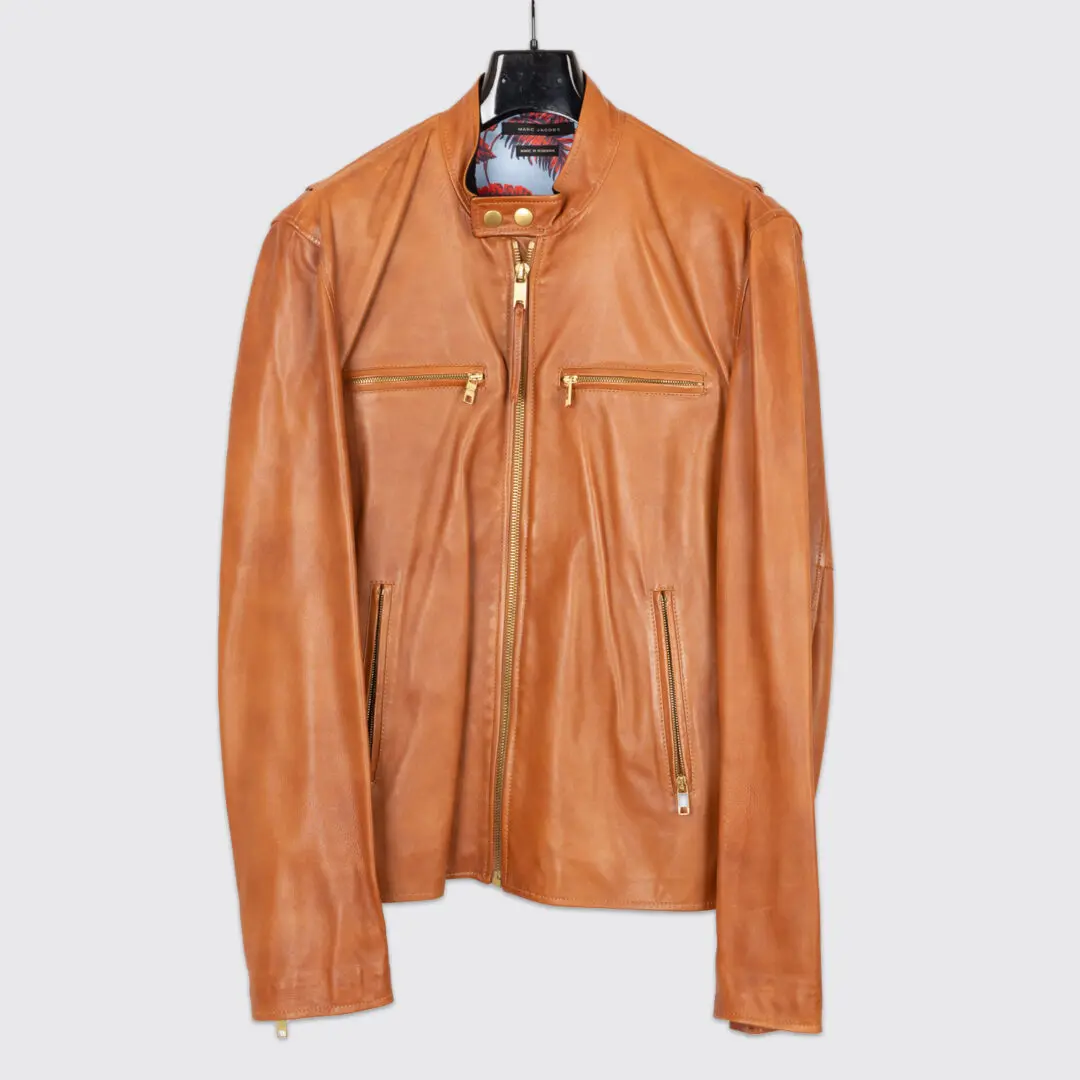 Marc Jacobs Sheepskin Moto Jacket Size EU54 Men Tan Cafe Racer