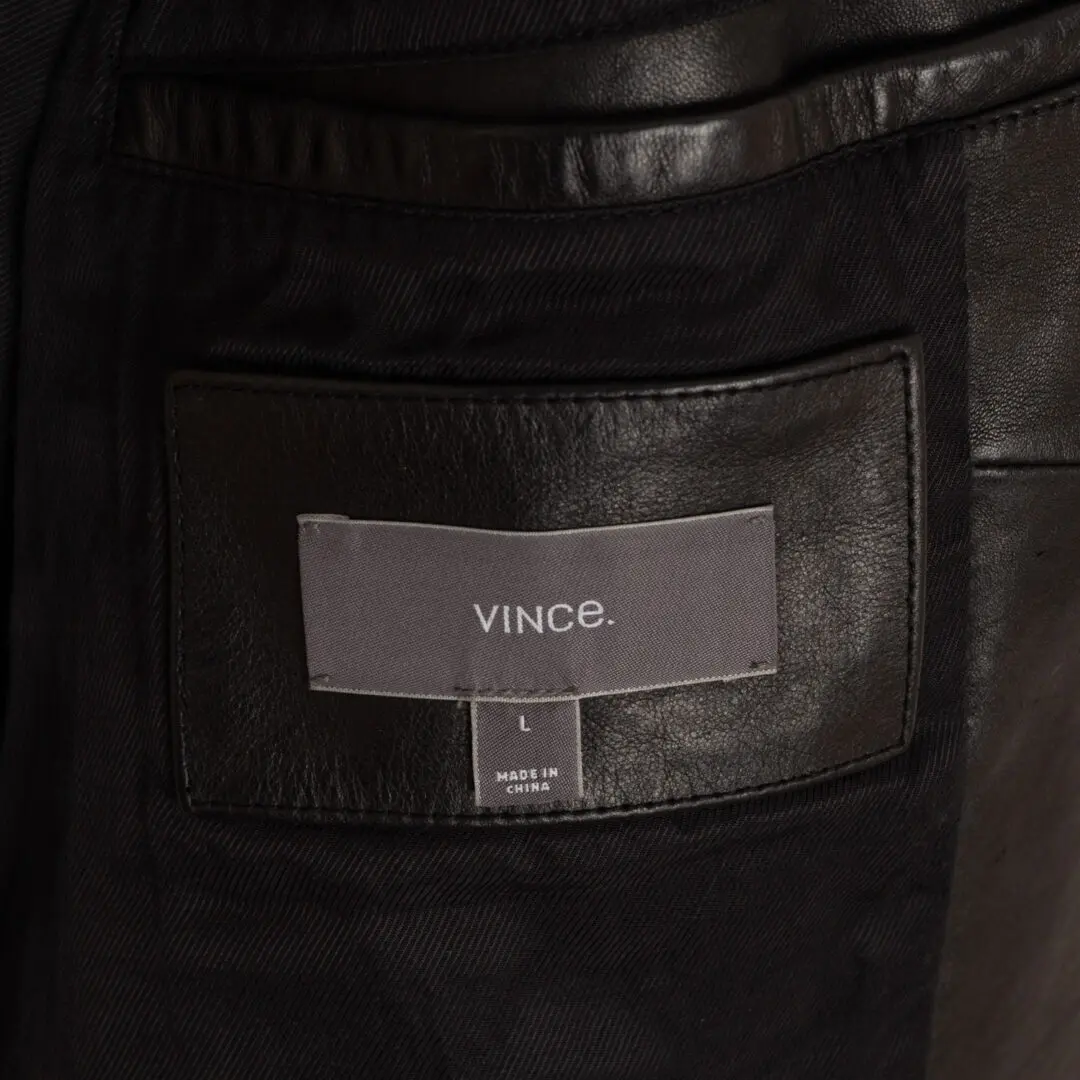 Vince Moto Jacket Size L/G Men Black Leather Cafe Racer