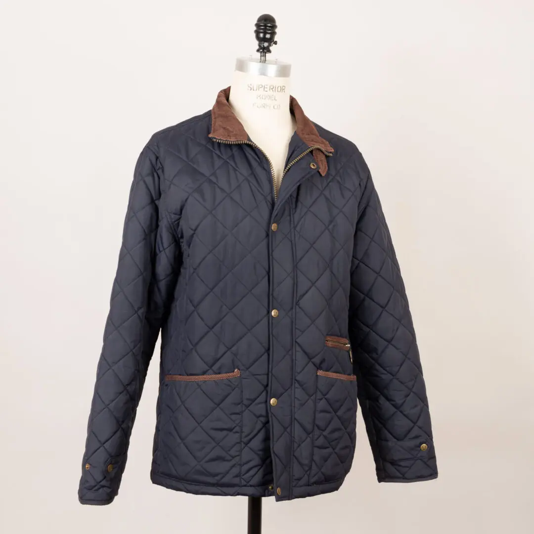 Vedoneire Quilted Jacket Size XL Navy Blue with Brown Corduroy