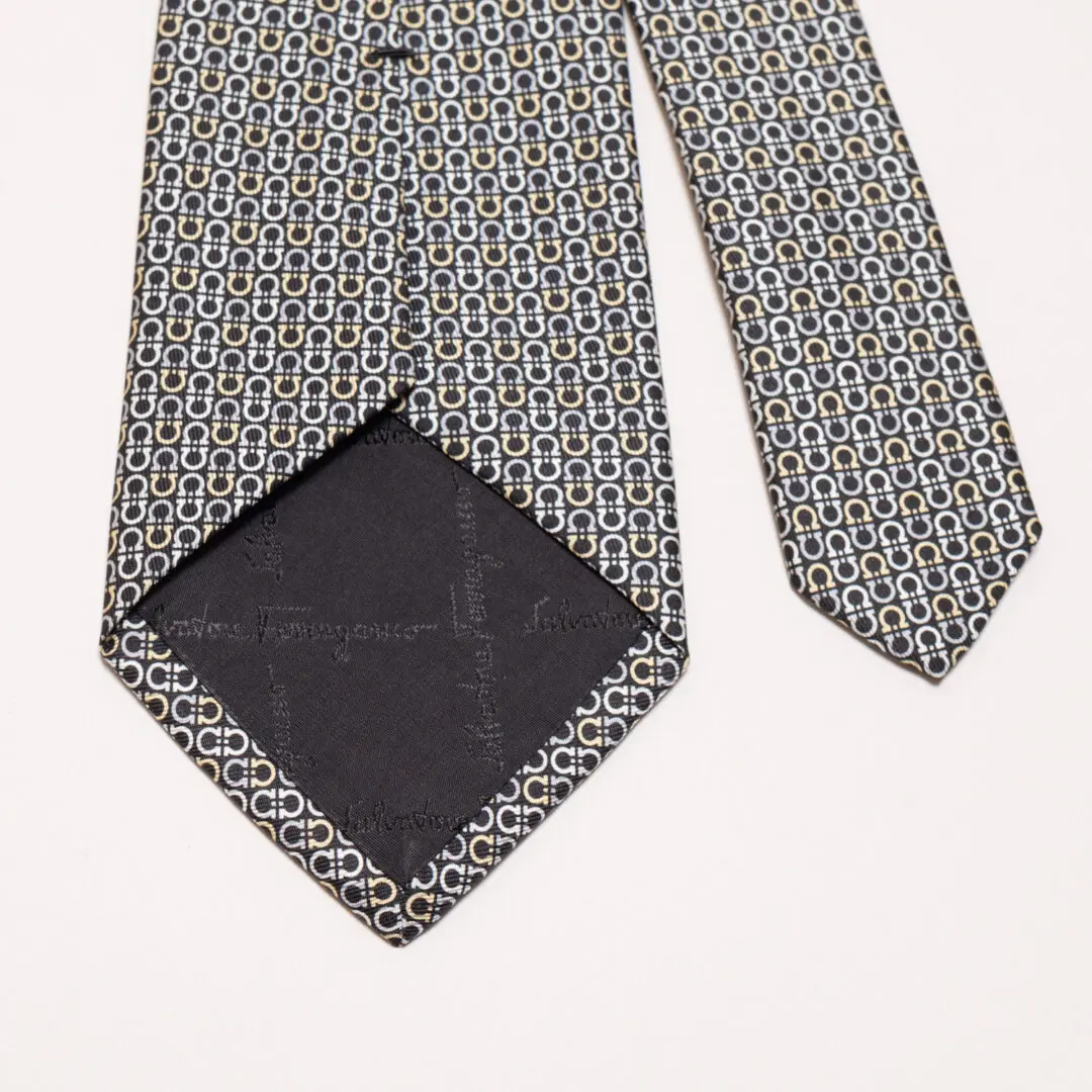 Salvatore Ferragamo Gancini Print Tie Black Grey Beige Silk