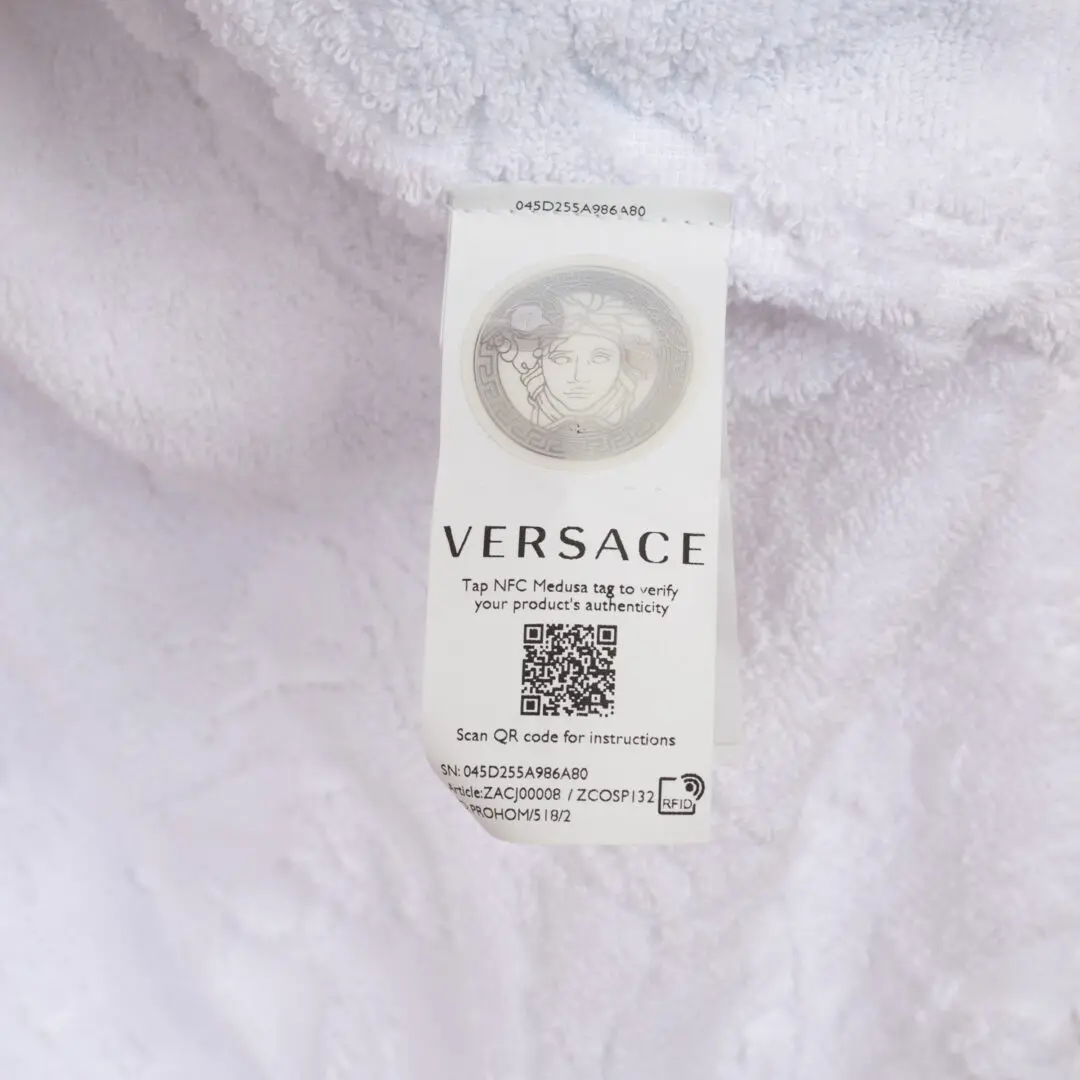 VERSACE Medusa Amplified Bathrobe Unisex L White Gold Terry Cotton