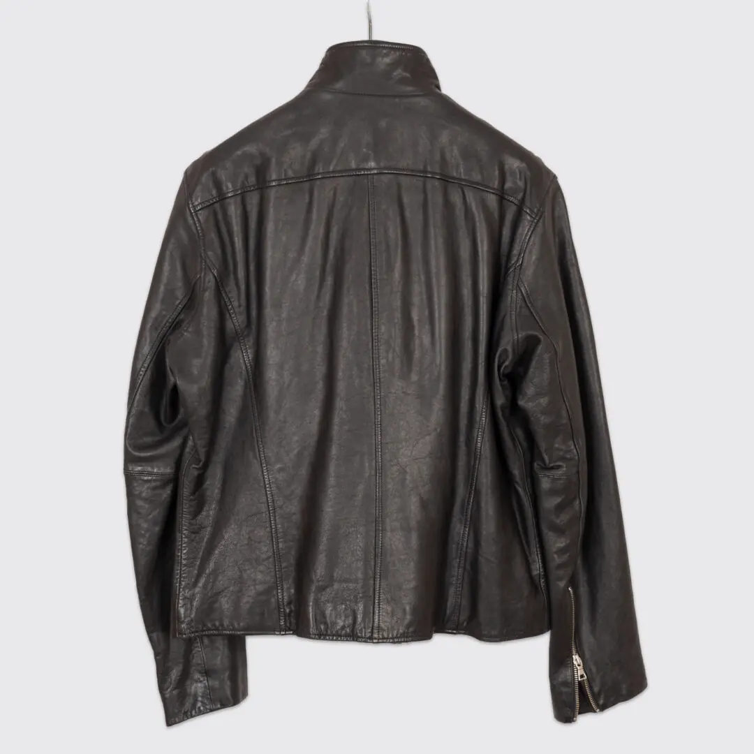 Vince Moto Jacket Size L/G Men Black Leather Cafe Racer