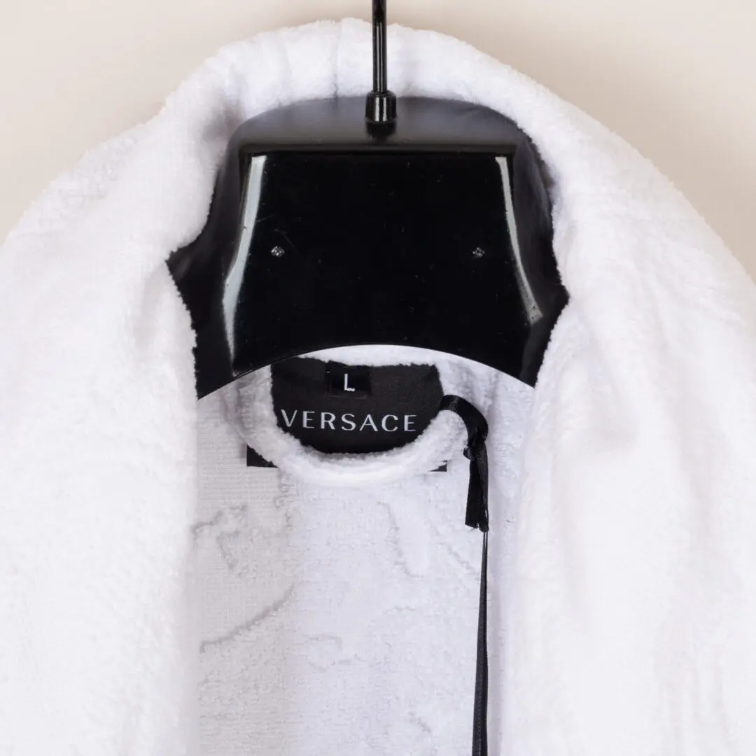 VERSACE Medusa Amplified Bathrobe Unisex L White Gold Terry Cotton