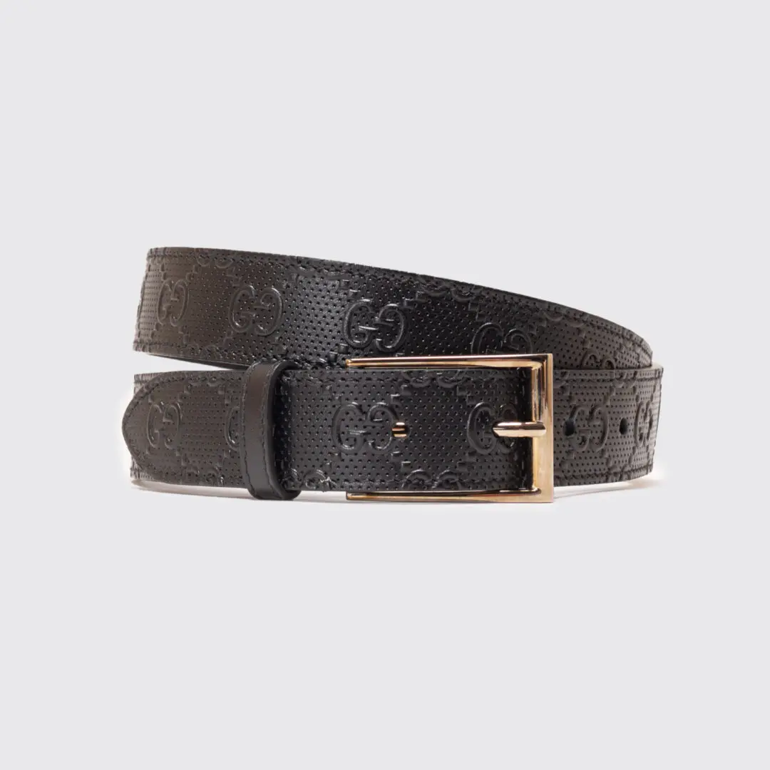 Gucci Belt Size 38 (95cm) Black GG Embossed Leather Square Buckle