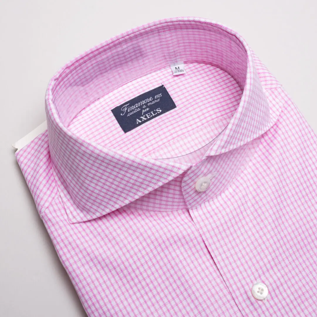 Finamore 1925 Shirt Size M Pink White Check Textured Cotton