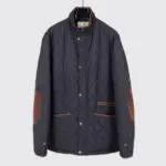 Vedoneire Quilted Jacket Size XL Navy Blue with Brown Corduroy
