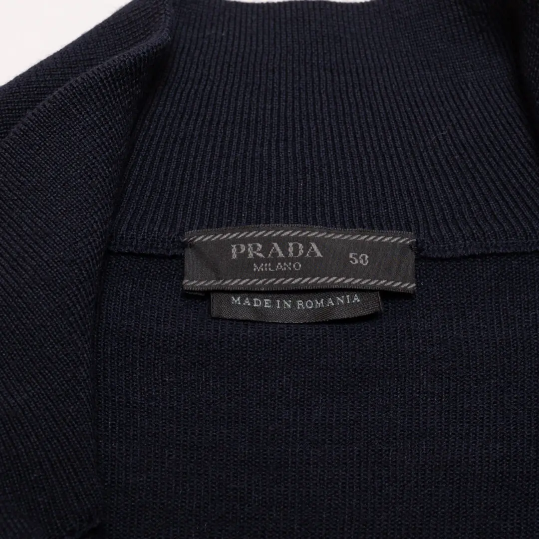 Prada Sweater Size M (EU50) Dark Navy Wool Full Zip Mock Neck