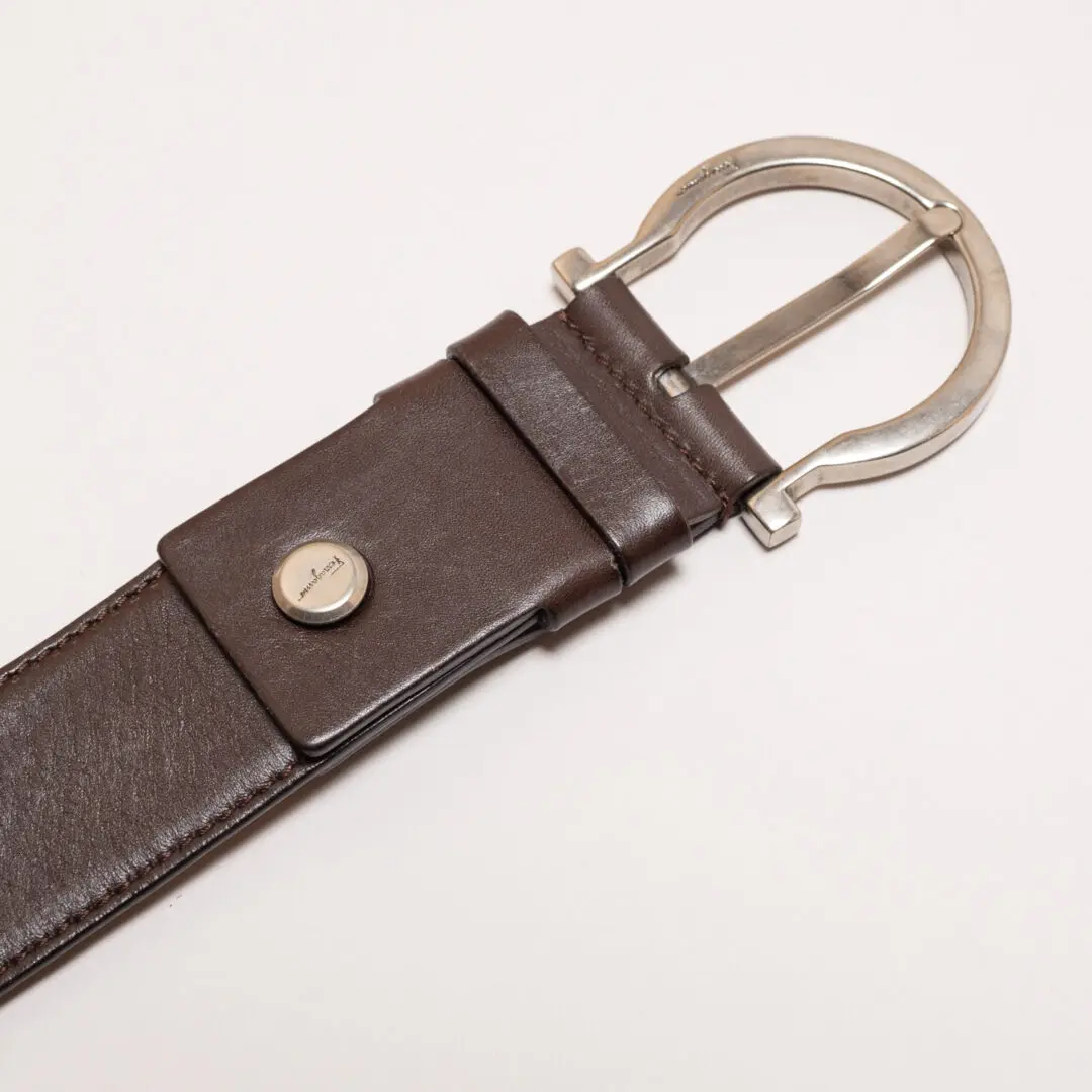 Salvatore Ferragamo Gancini Belt Casual 1.5 in Brown Napa Leather