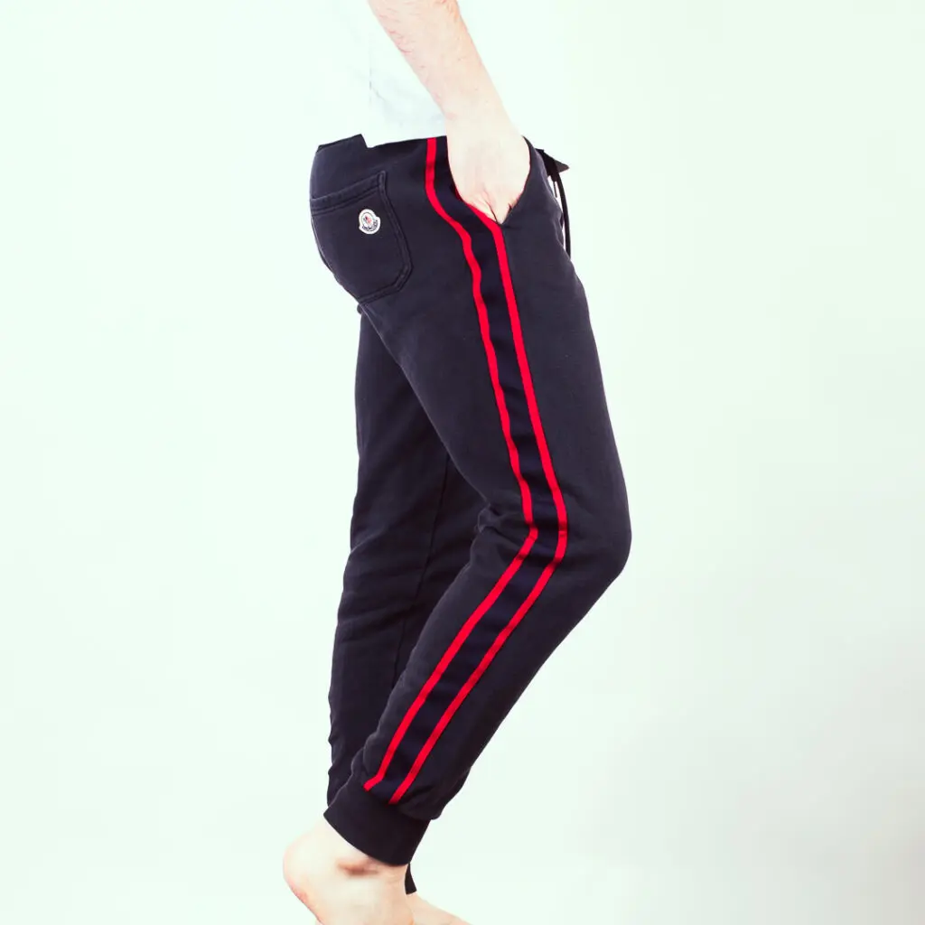 moncler sweatpants with stripe and patch logo