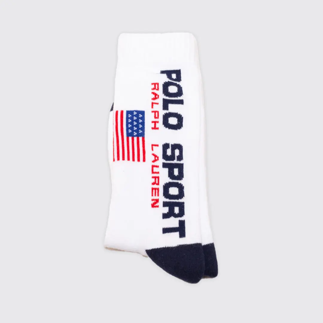 Polo Sport Ralph Lauren Socks White Navy with US Flag