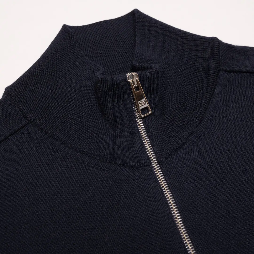 Prada Sweater Size M (EU50) Dark Navy Wool Full Zip Mock Neck